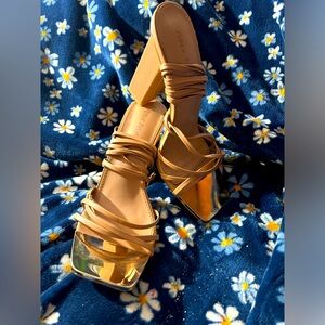 public desire (asos) size 10 tan/gold 5 inch heels